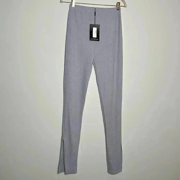 Grey Marl Textured Ribbed Split Hem Leggings - Picture 7 of 14